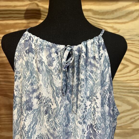 Old Navy Floral Chiffon Maxi Dress Blue Womens Size Large Beachy Sheer Boho - Picture 7 of 16